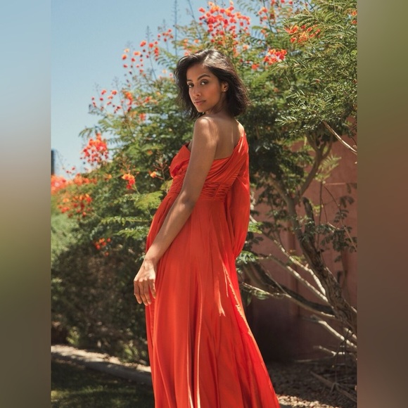 MAC DUGGAL One Shoulder Bishop Orange Maxi Dress 2 - Picture 2 of 7